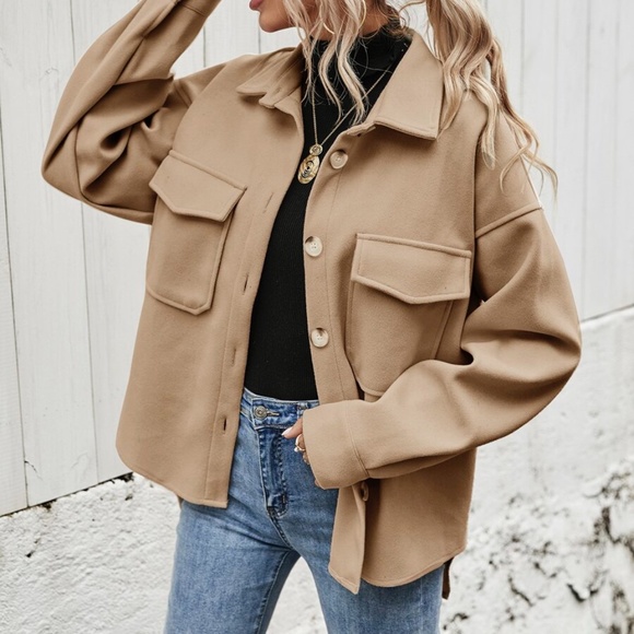 Boyfriend fit oversized shacket jacket button